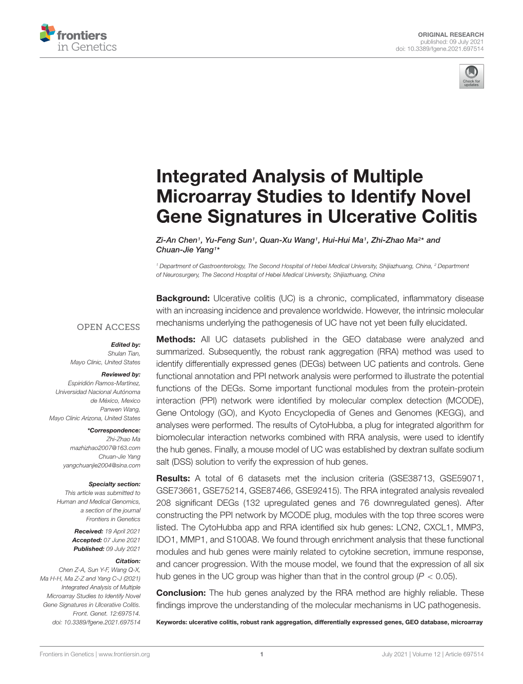 Integrated Analysis of Multiple Microarray Studies to Identify Novel Gene Signatures in Ulcerative Colitis