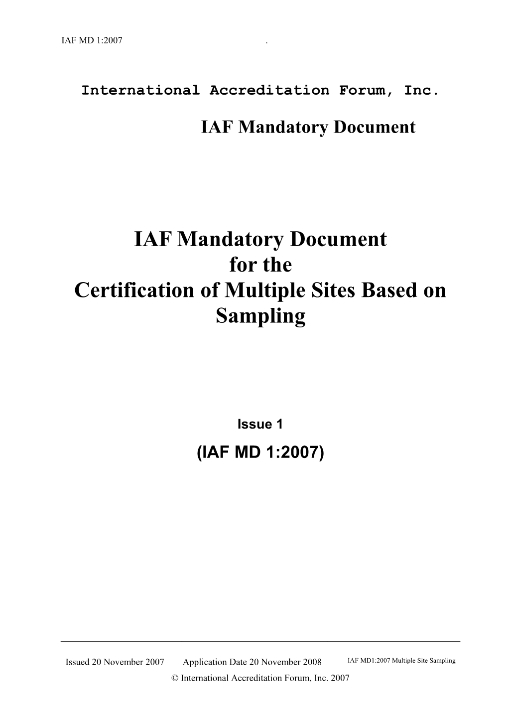 IAF MD 1:2007 Multisite Certification