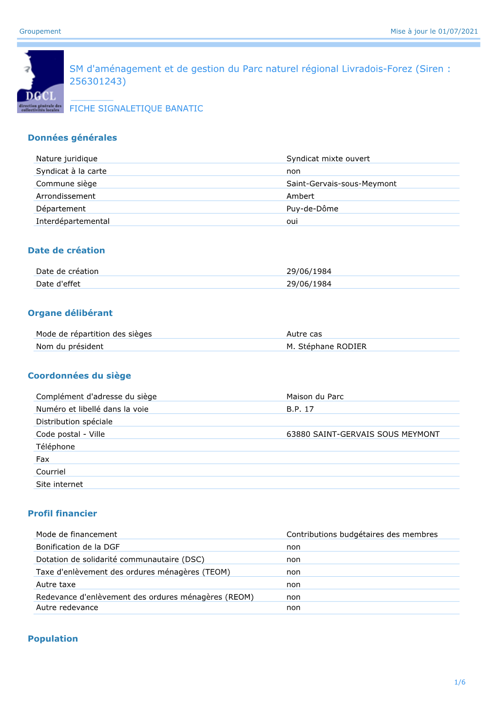 SM D'aménagement Et De Gestion Du Parc Naturel Régional Livradois-Forez (Siren : 256301243)