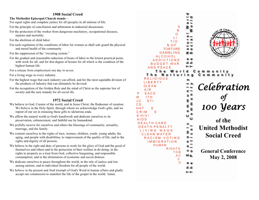 1908 Social Creed Methodist Church and Companion Litany