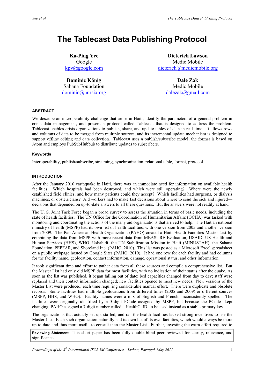 ISCRAM2005 Conference Proceedings Format