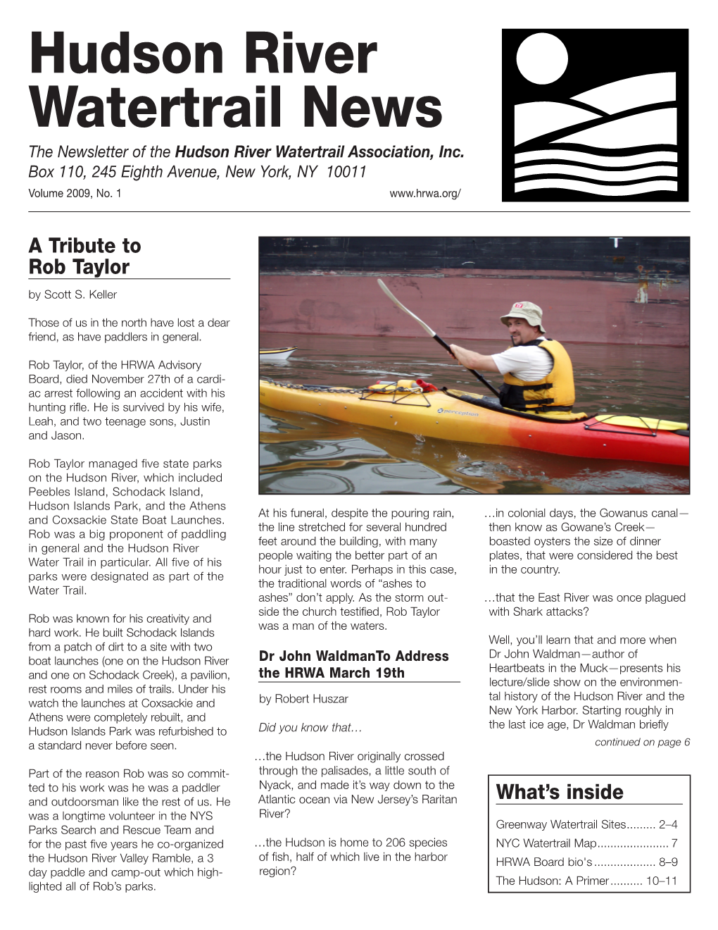 Hudson River Watertrail News the Newsletter of the Hudson River Watertrail Association, Inc