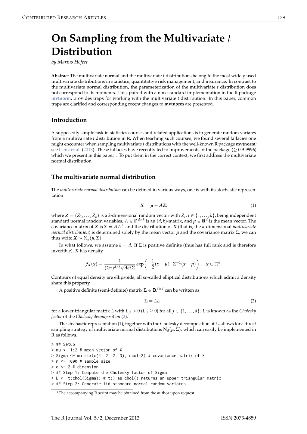 On Sampling from the Multivariate T Distribution by Marius Hofert