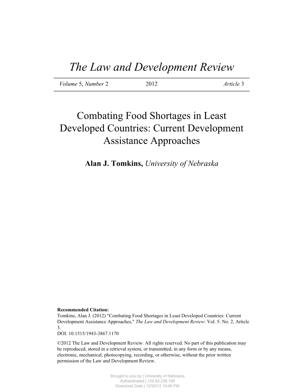 Combating Food Shortages in Least Developed Countries: Current Development Assistance Approaches