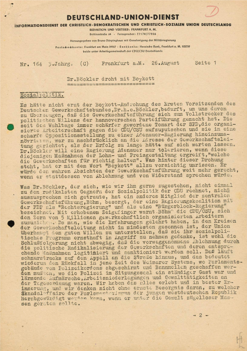 DUD Jg. 3 1949 Nr. 164, Deutschland Union Dienst