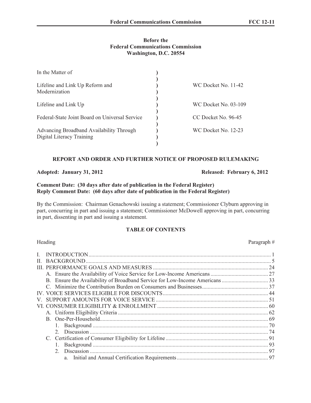 Federal Communications Commission FCC 12-11 Before the Federal