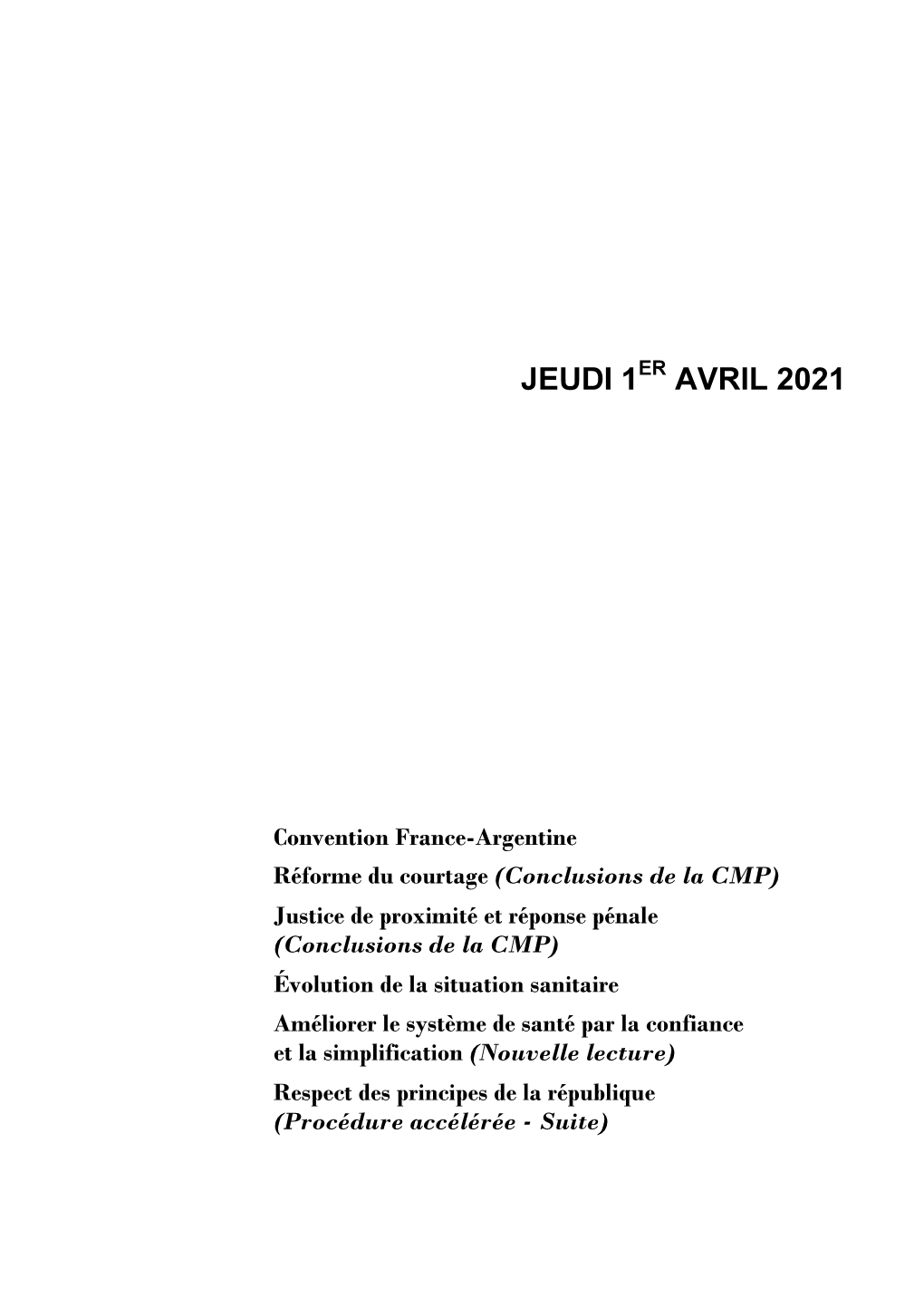 Jeudi 1 Avril 2021