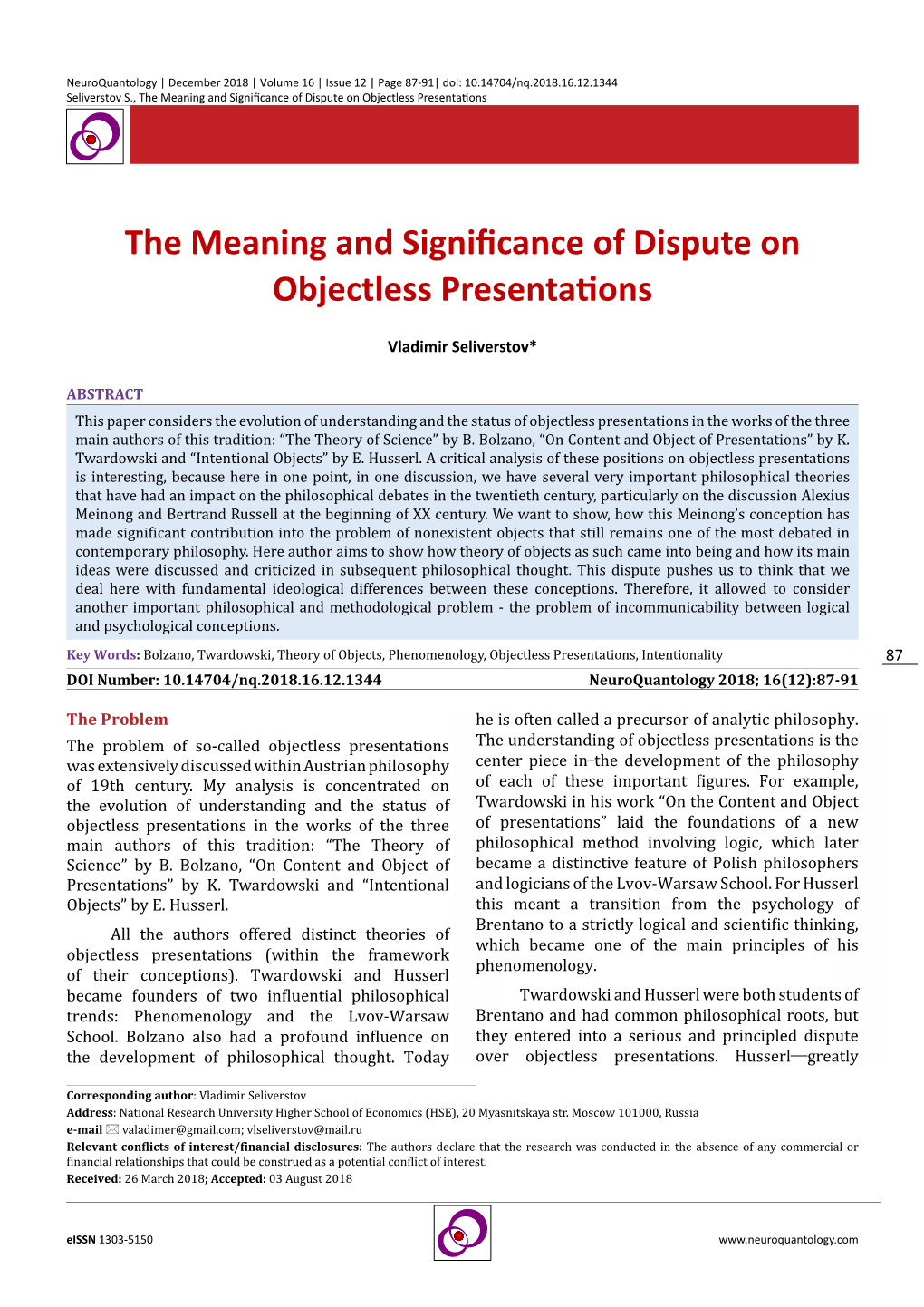 The Meaning and Significance of Dispute on Objectless Presentations