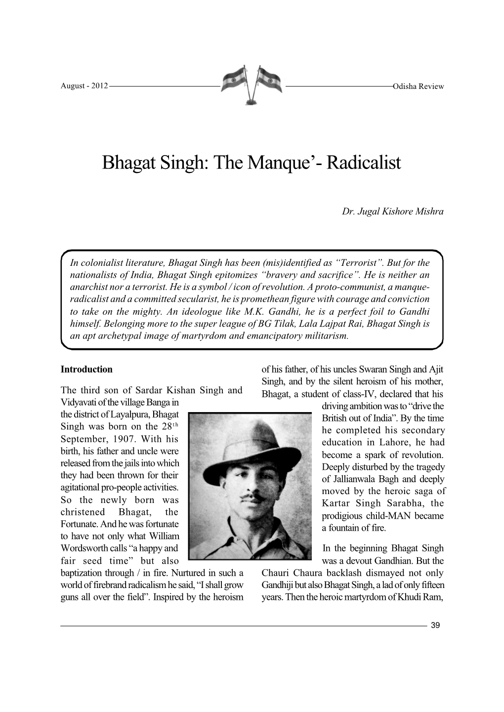 Bhagat Singh: the Manque’- Radicalist