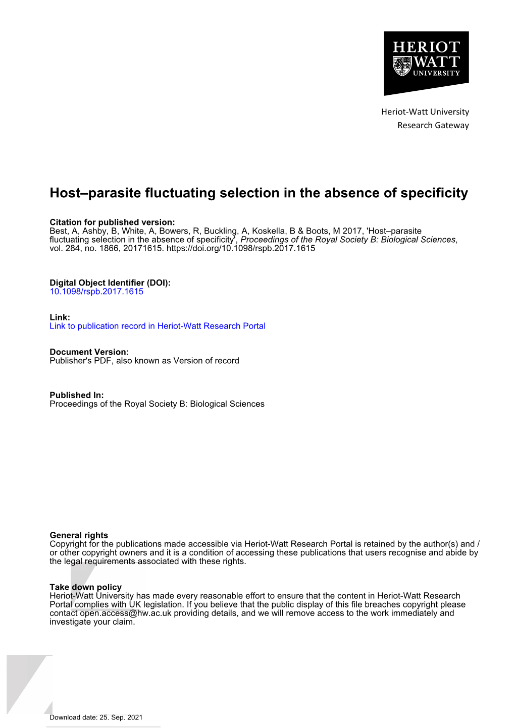 Host–Parasite Fluctuating Selection in the Absence of Specificity