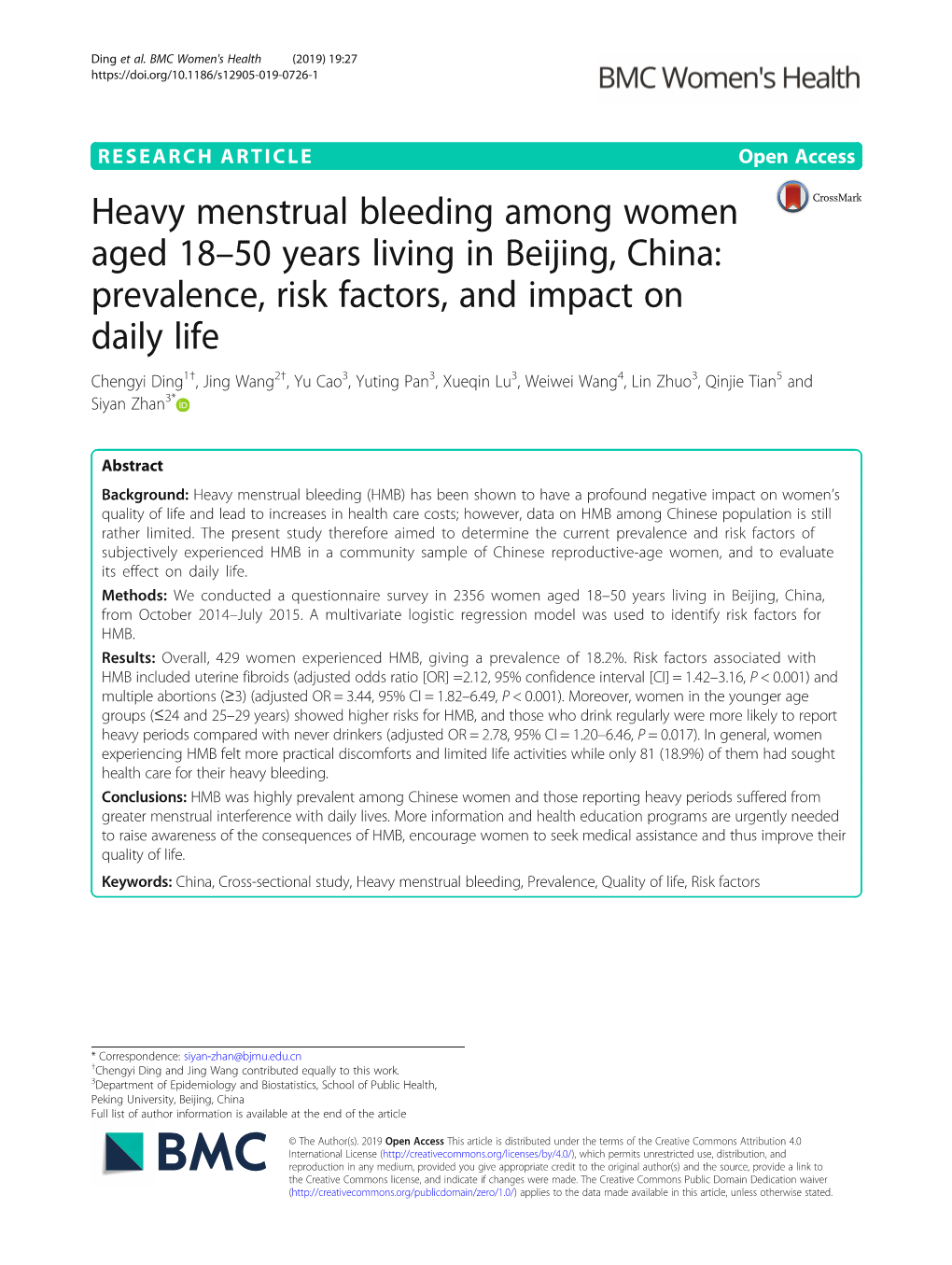 Heavy Menstrual Bleeding Among Women Aged 18–50 Years Living In