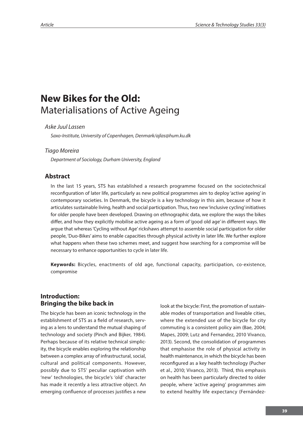 New Bikes for the Old: Materialisations of Active Ageing