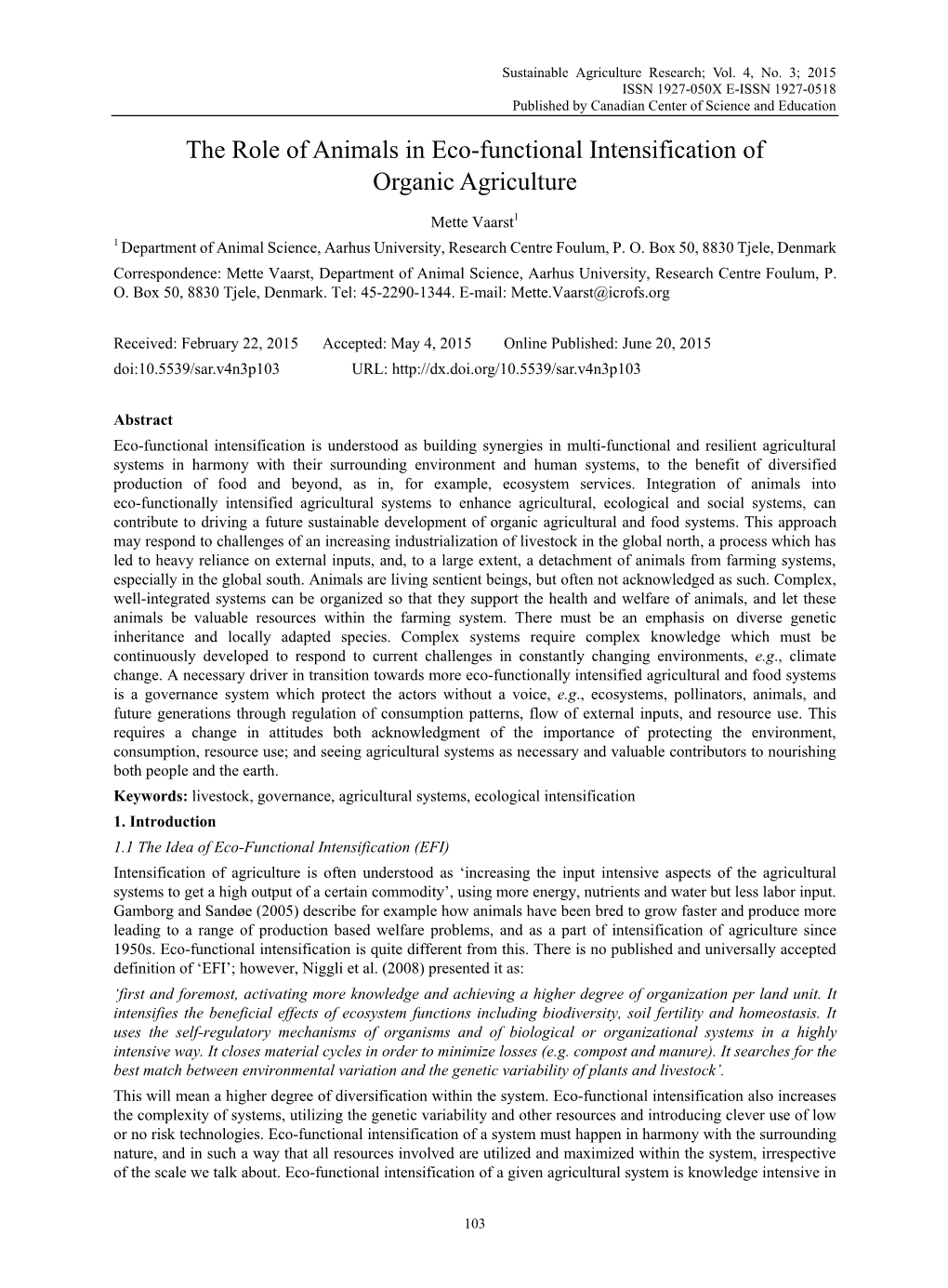 The Role of Animals in Eco-Functional Intensification of Organic Agriculture