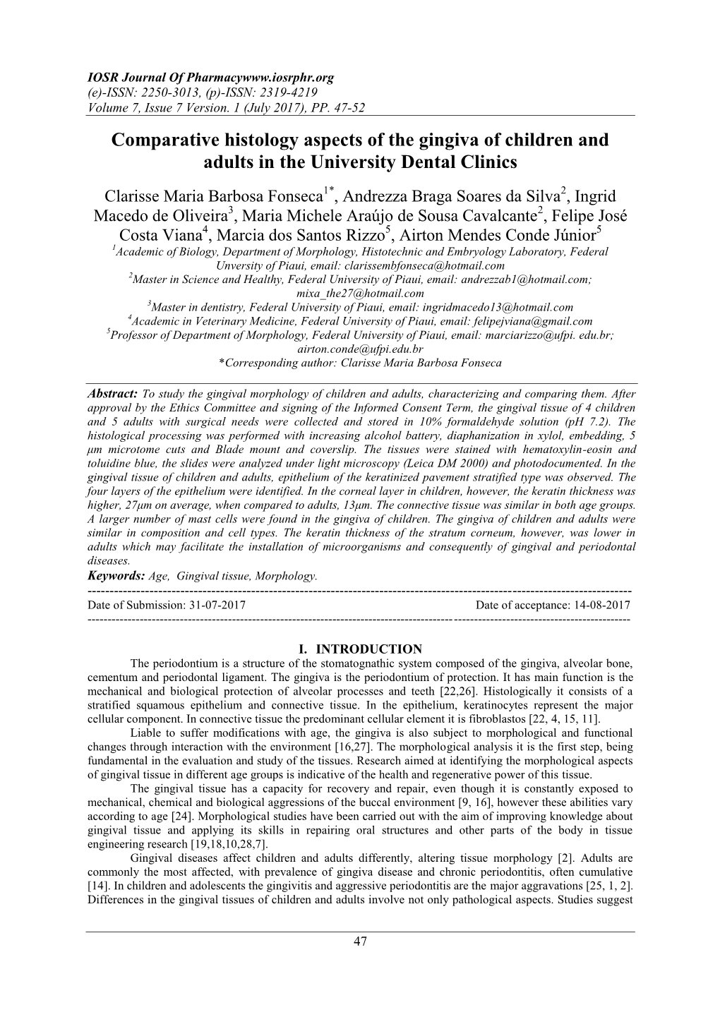 Comparative Histology Aspects of the Gingiva of Children and Adults in the University Dental Clinics