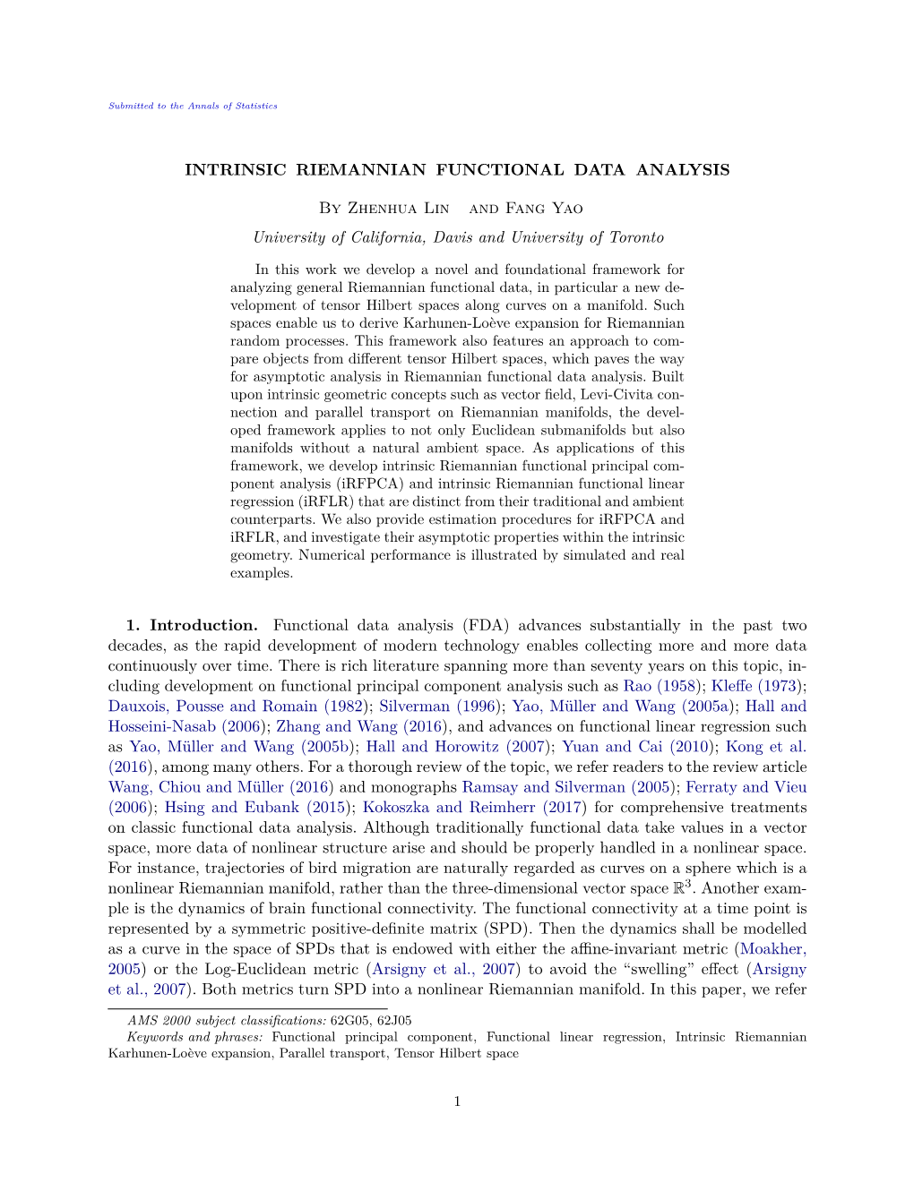 Intrinsic Riemannian Functional Data Analysis