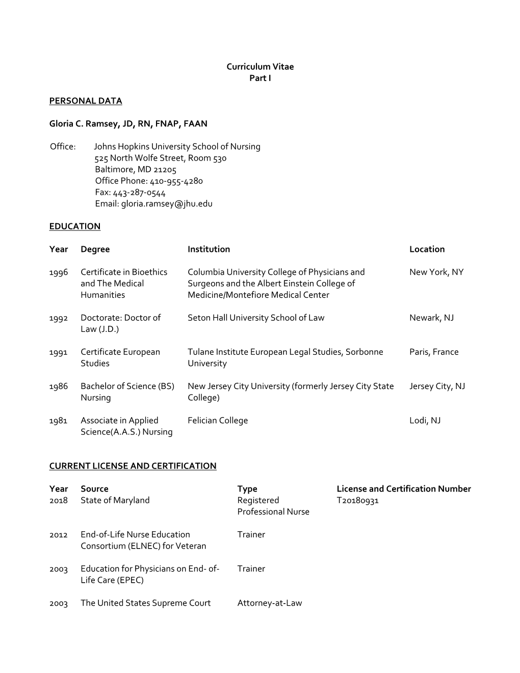 Curriculum Vitae Part I