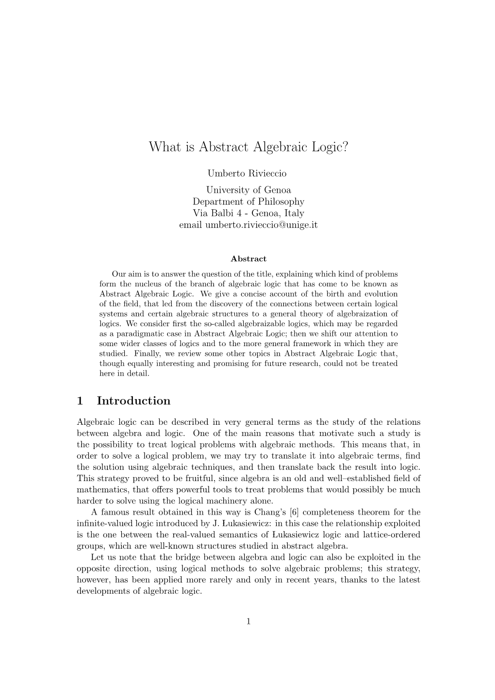 What Is Abstract Algebraic Logic?