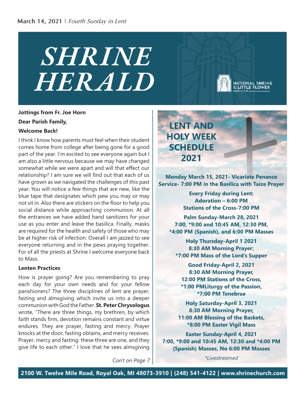 Lent and Holy Week Schedule 2021