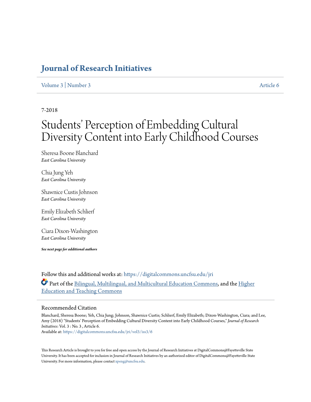 Students' Perception of Embedding Cultural Diversity Content Into Early