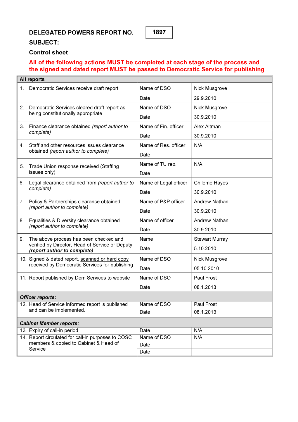 Delegated Powers Report No