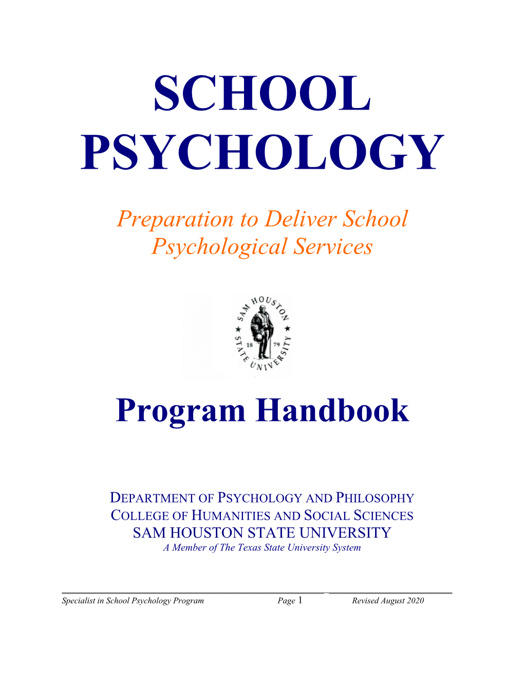 School Psychology Program Page 1 Revised August 2020