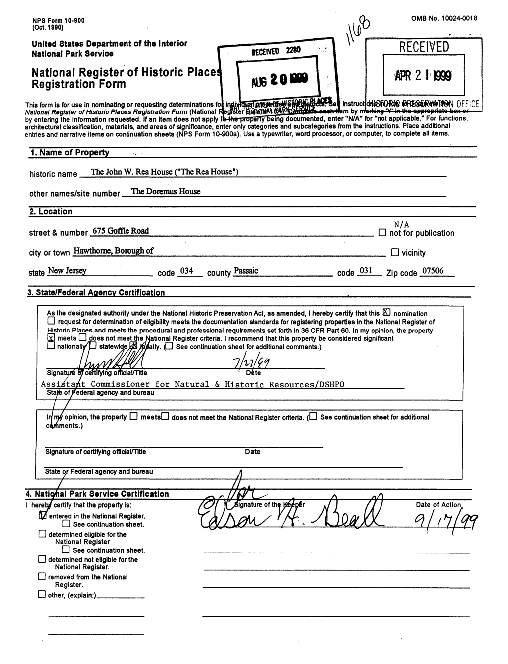 Continuation Sheet Passaic County Hawthorne, New Jersey Section Number Page