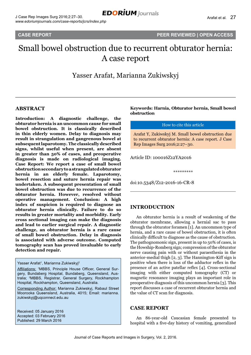 Small Bowel Obstruction Due to Recurrent Obturator Hernia: a Case Report