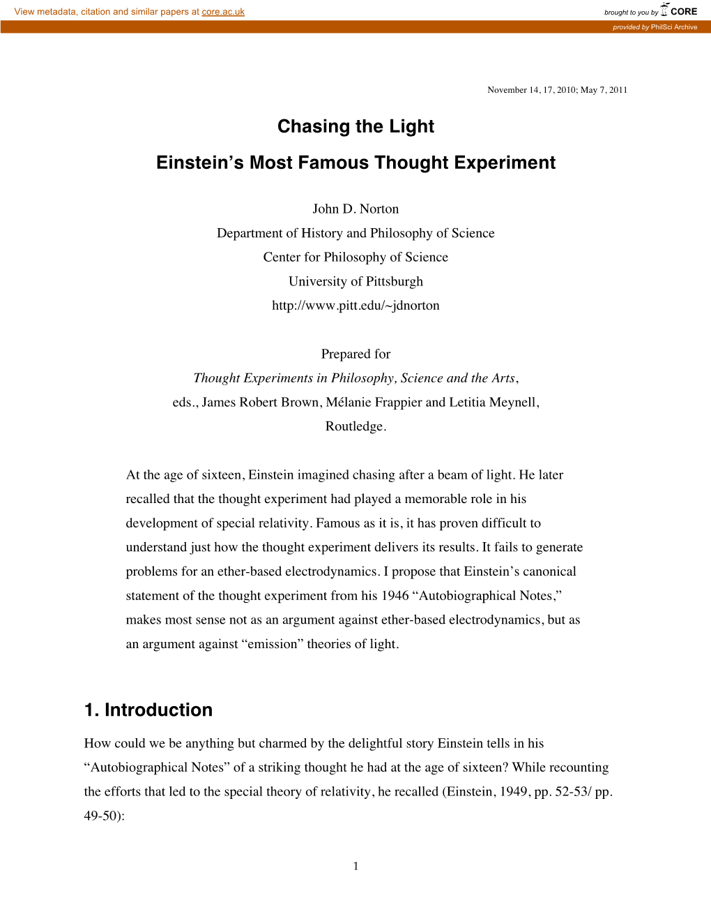 Chasing the Light Einsteinʼs Most Famous Thought Experiment 1