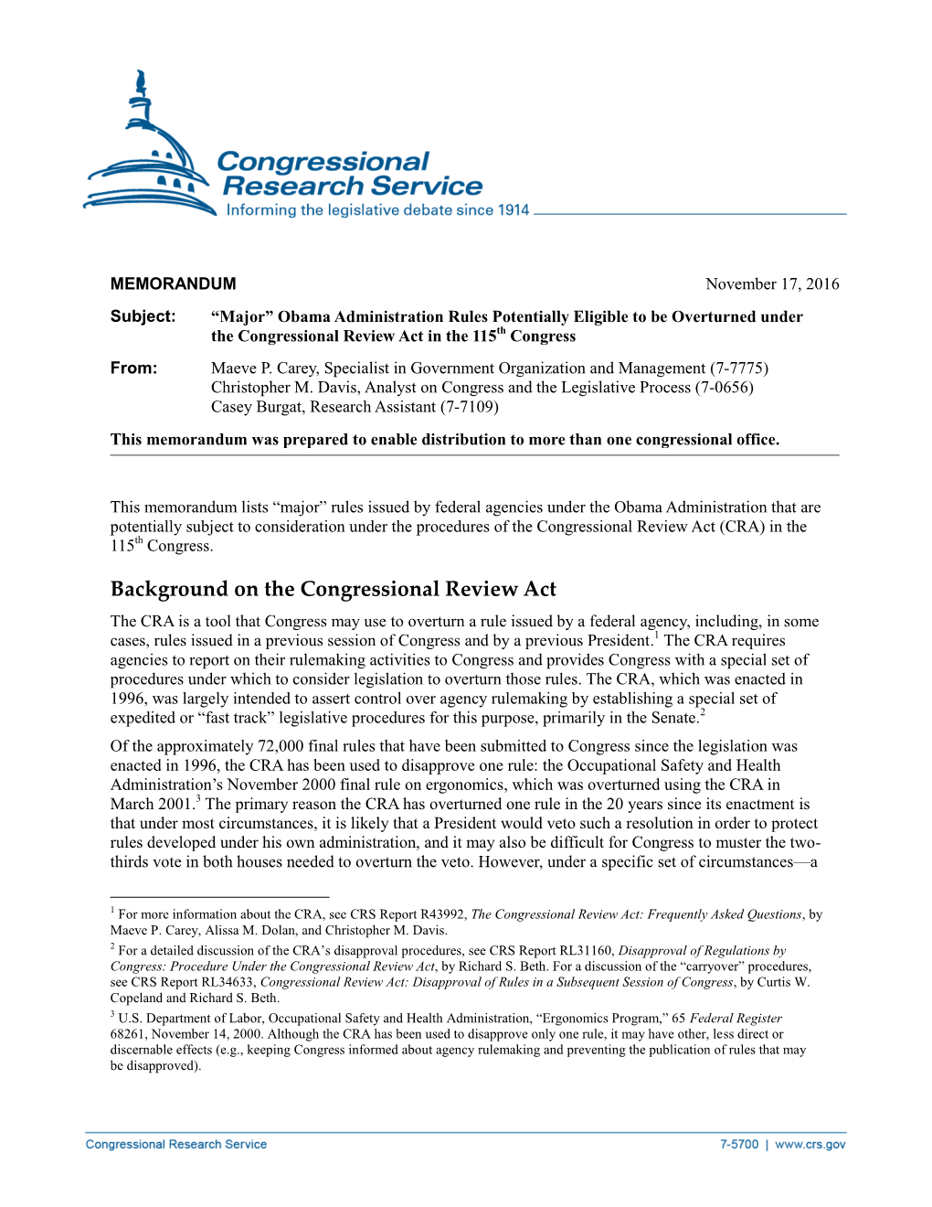 Background on the Congressional Review