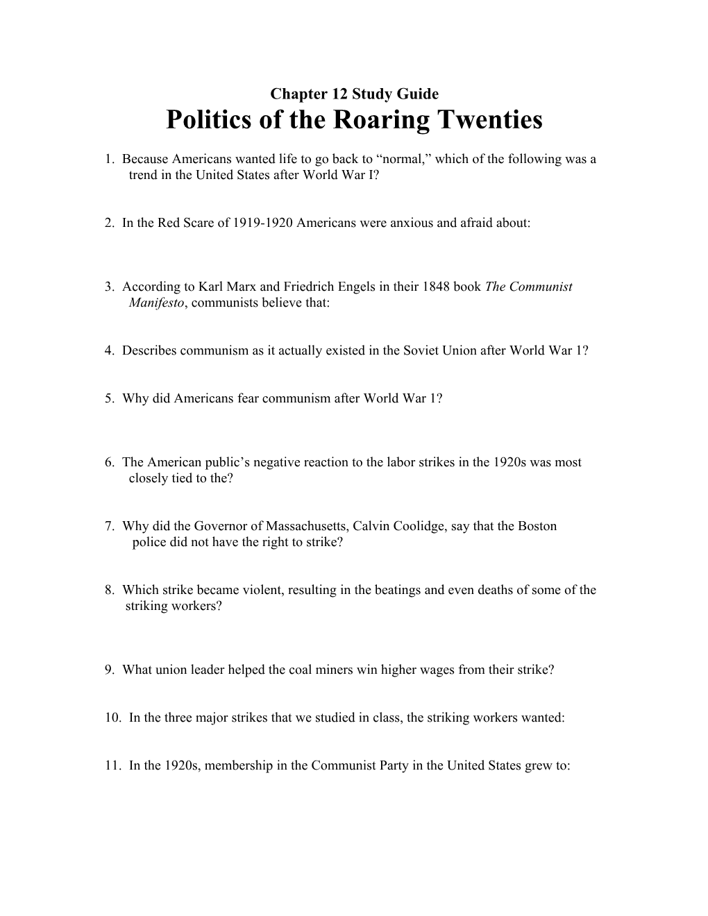 Politics of the Roaring Twenties