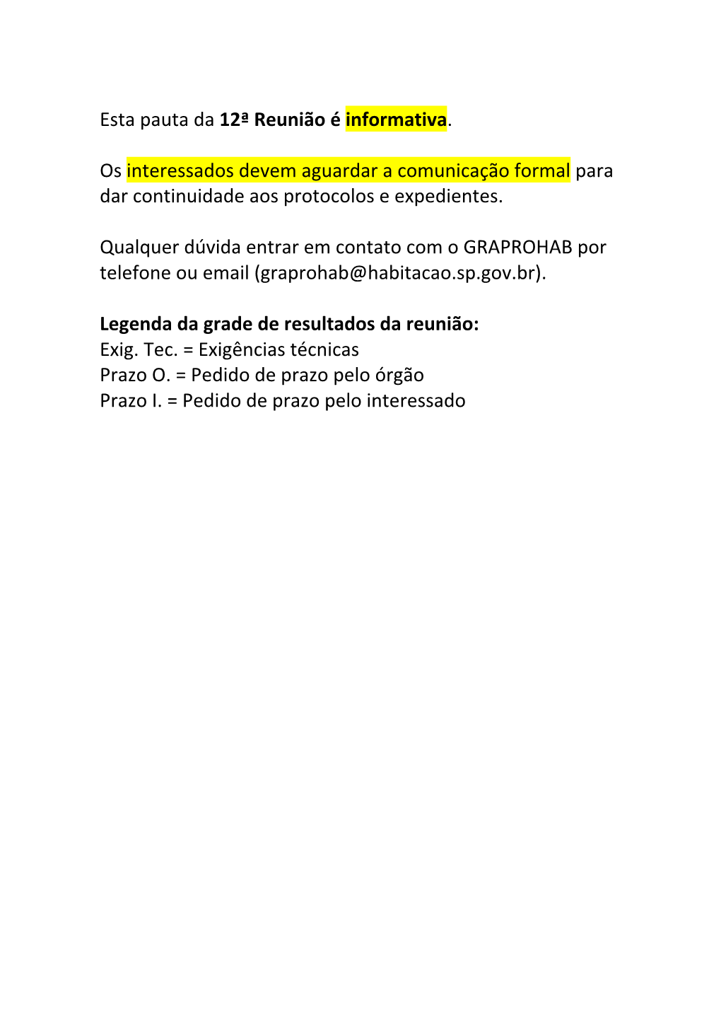 Esta Pauta Da 12ª Reunião É Informativa