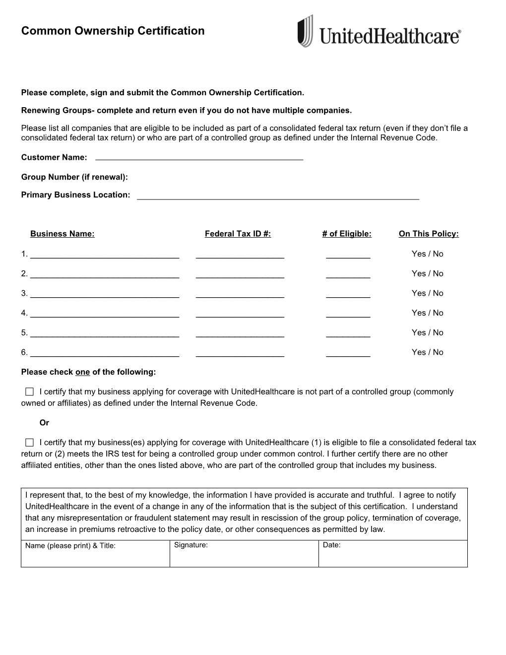 Common Ownership Form