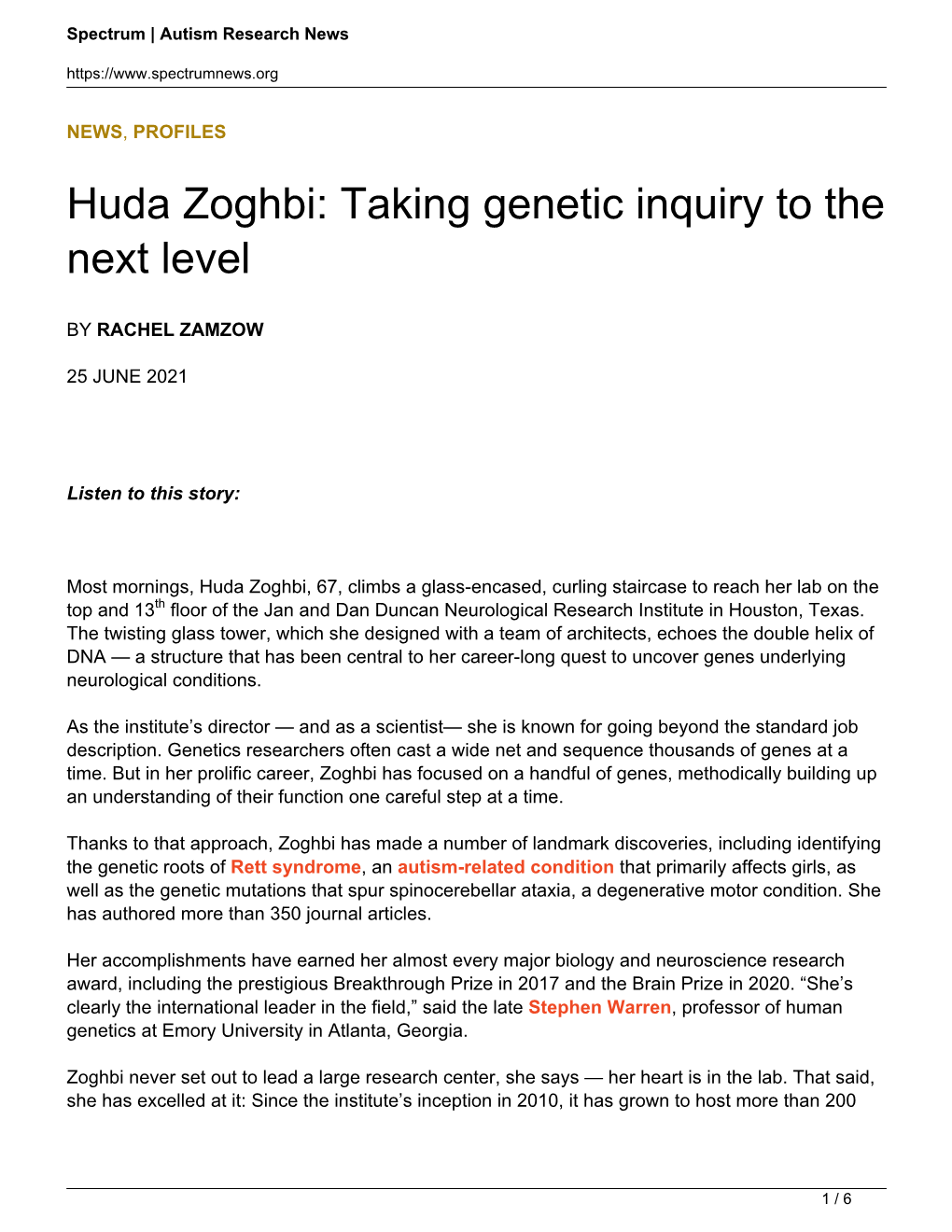 Huda Zoghbi: Taking Genetic Inquiry to the Next Level