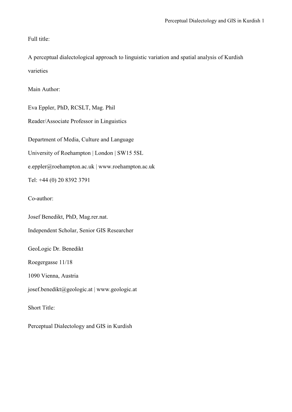 Perceptual Dialectology and GIS in Kurdish 1