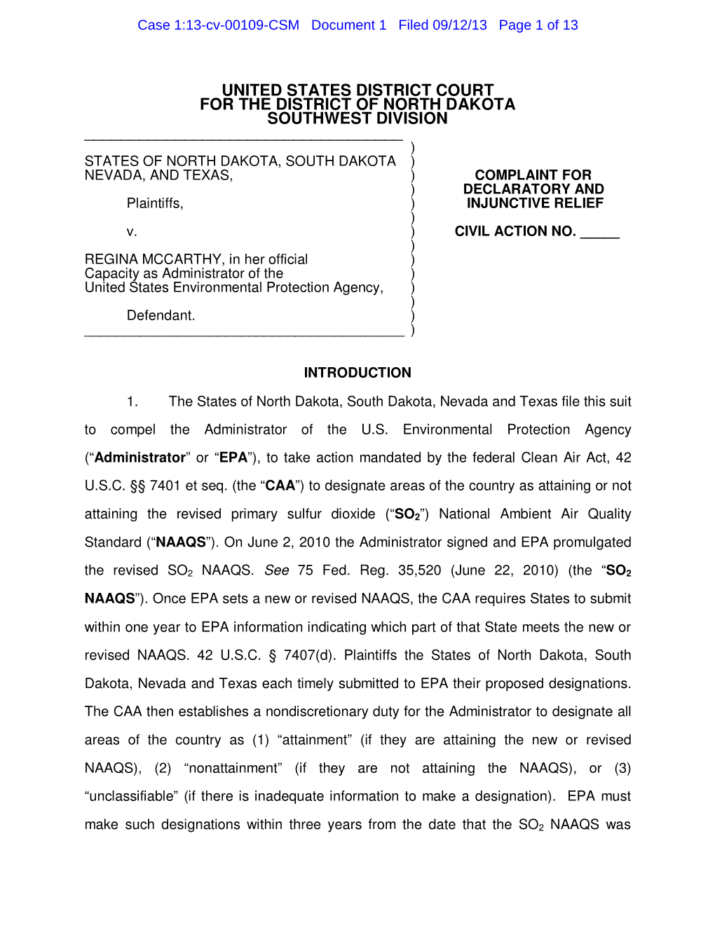 South Dakota; and Texas, Complaint (PDF)