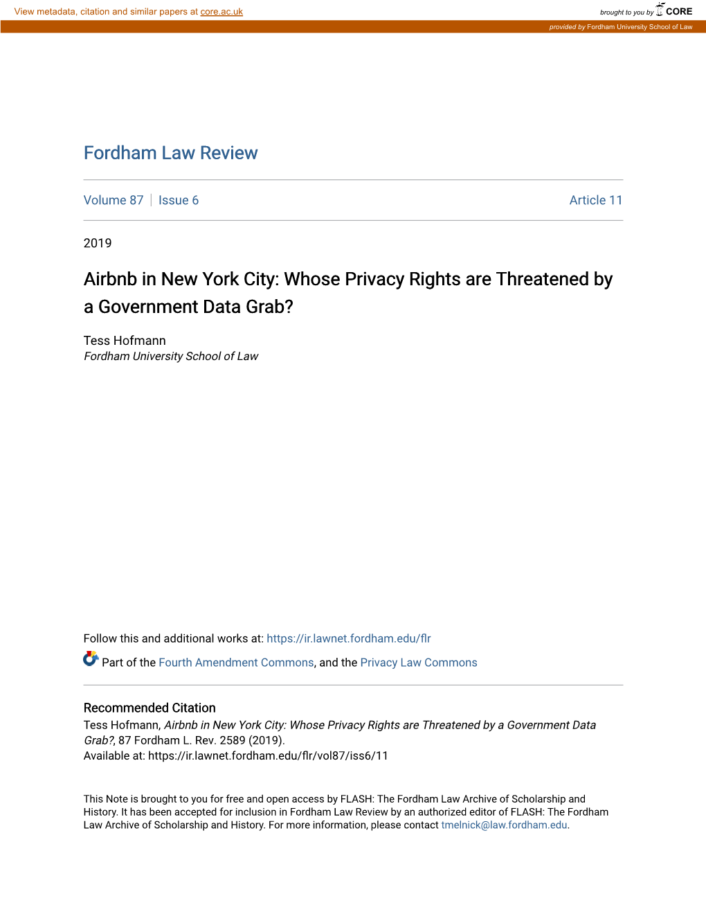 Airbnb in New York City: Whose Privacy Rights Are Threatened by a Government Data Grab?