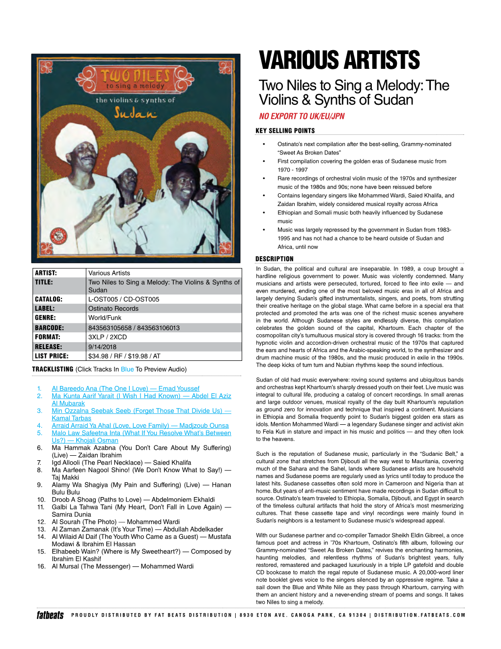 VARIOUS ARTISTS Two Niles to Sing a Melody: the Violins & Synths of Sudan NO EXPORT to UK/EU/JPN