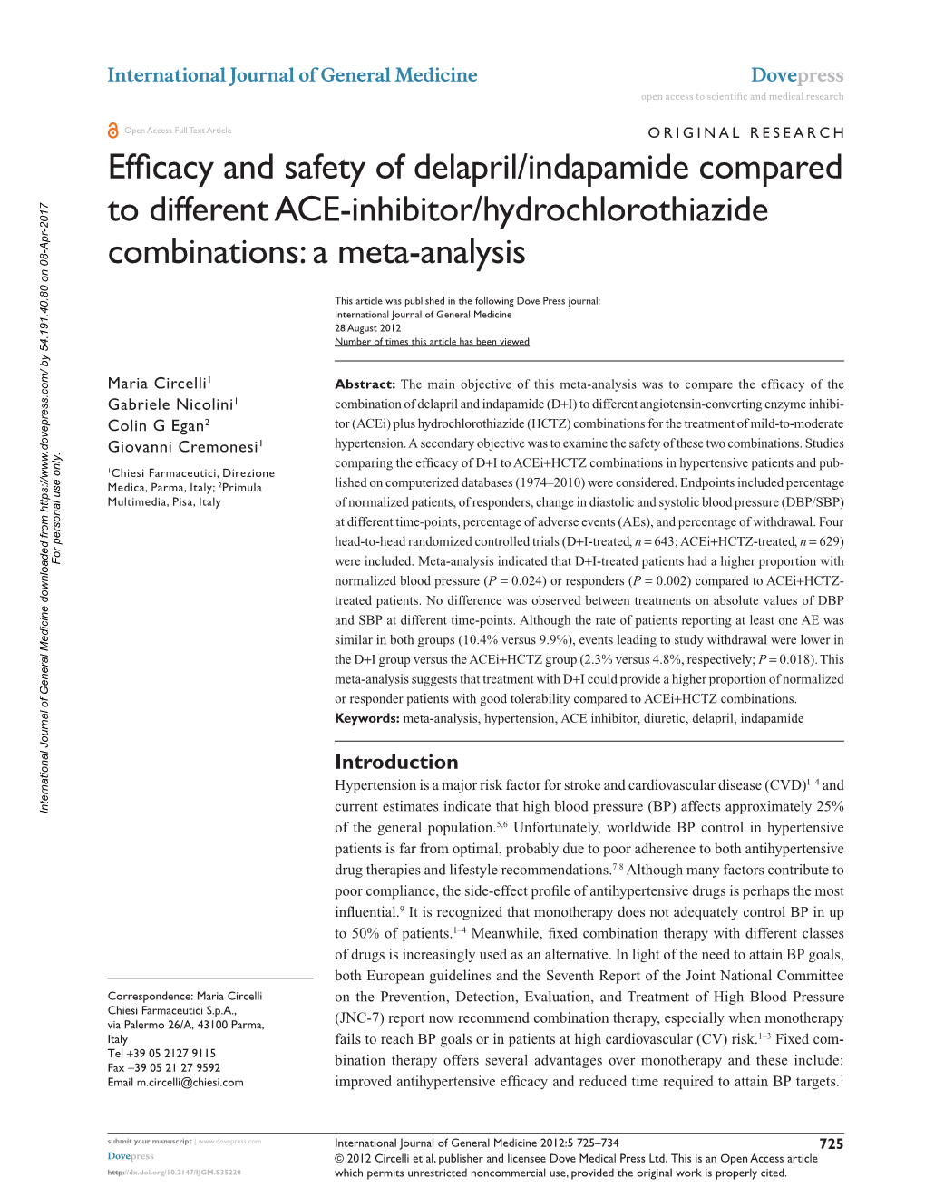 Efficacy and Safety of Delapril/Indapamide Compared to Different ACE-Inhibitor/Hydrochlorothiazide Combinations: a Meta-Analysis