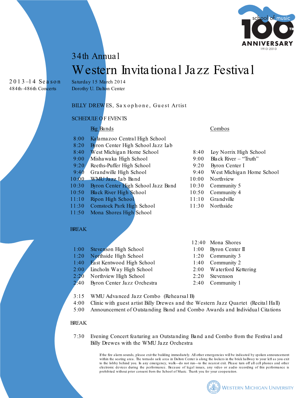 Western Invitational Jazz Festival 2013–14 Season Saturday 15 March 2014 484Th–486Th Concerts Dorothy U