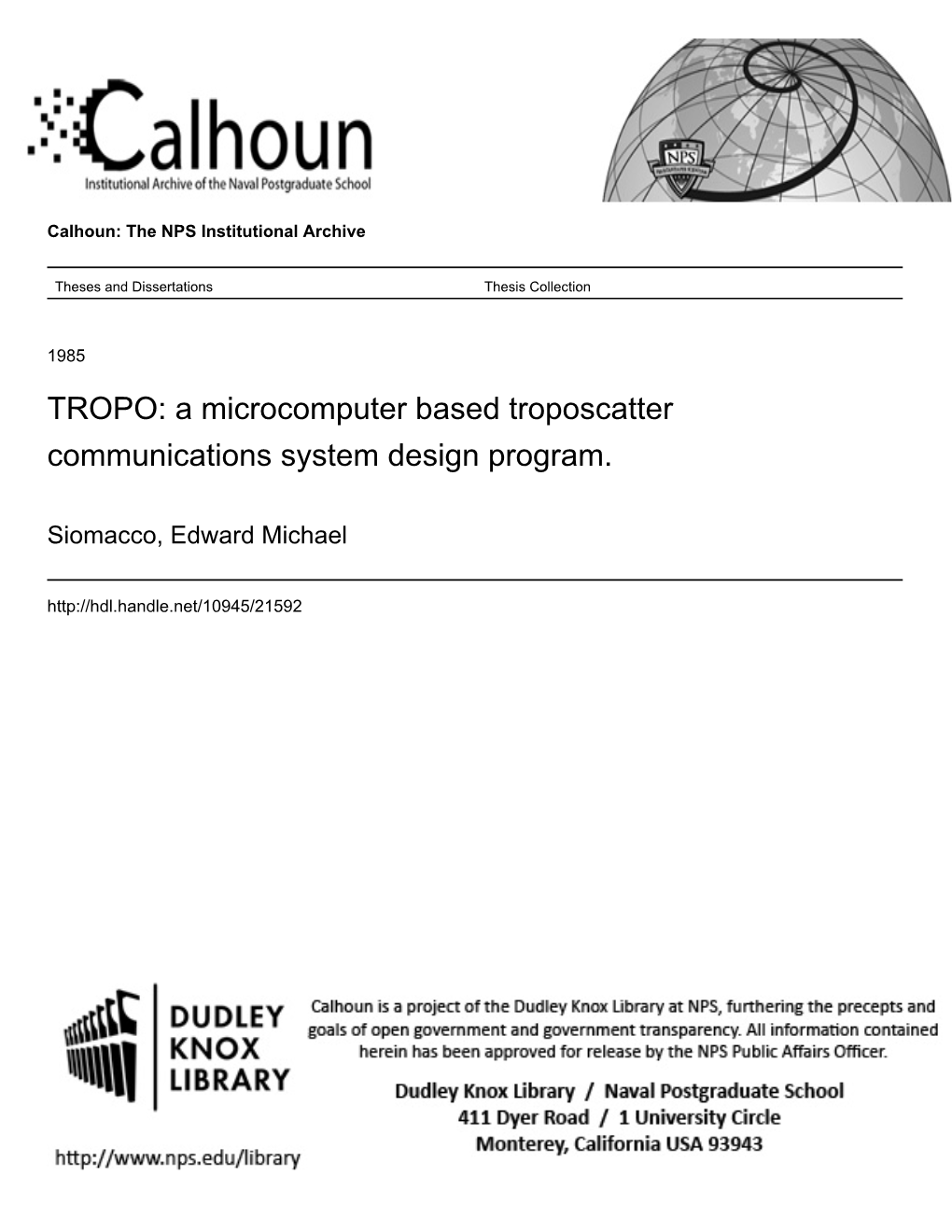 A Microcomputer Based Troposcatter Communications System Design Program