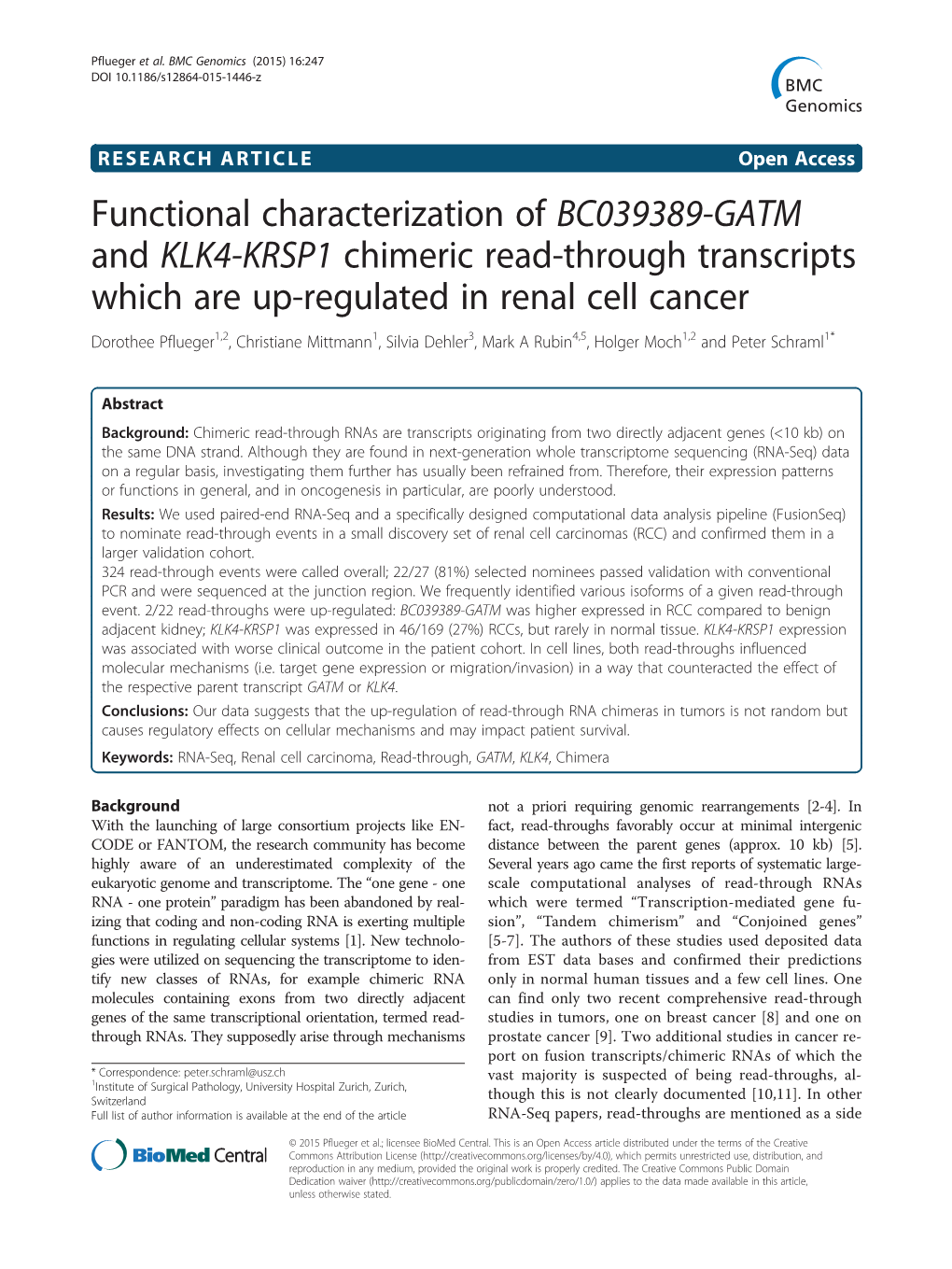 Functional Characterization of BC039389-GATM and KLK4