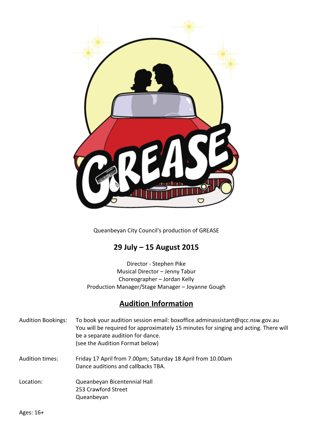 Queanbeyan City Council's Production of GREASE