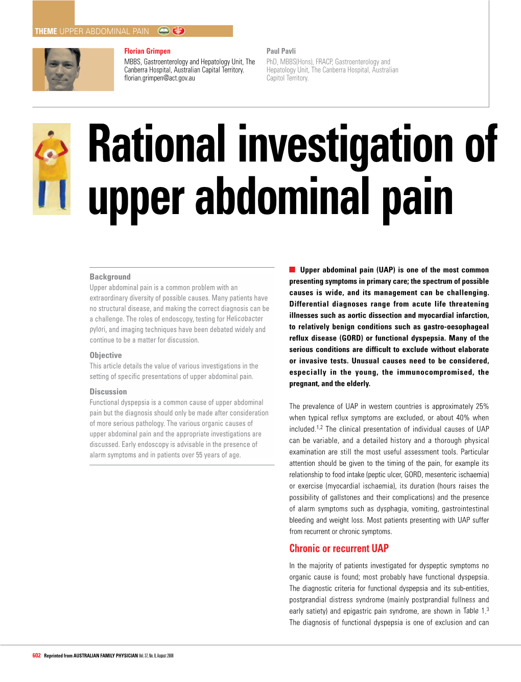 Rational Investigation of Upper Abdominal Pain