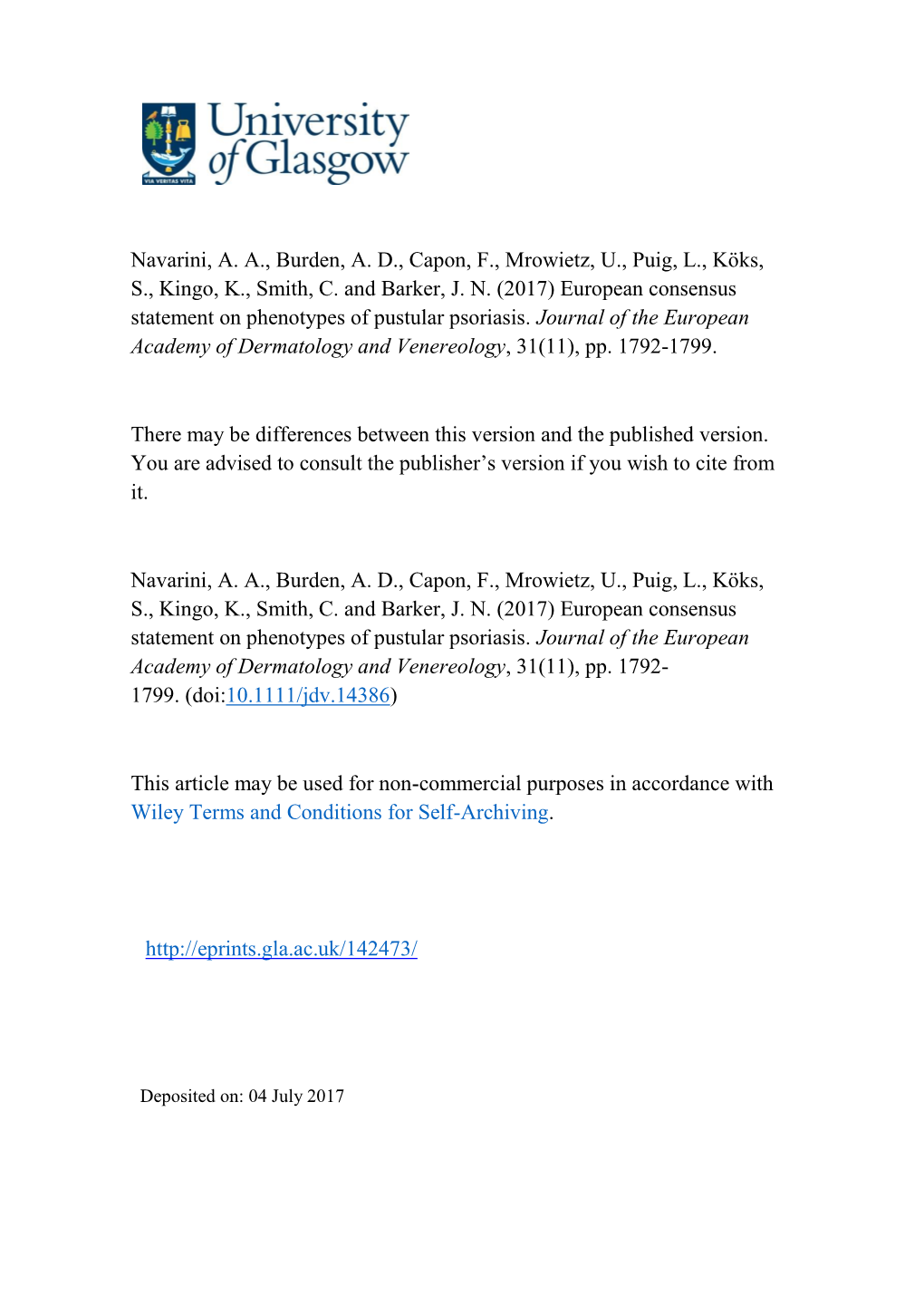 European Consensus Statement on Phenotypes of Pustular Psoriasis