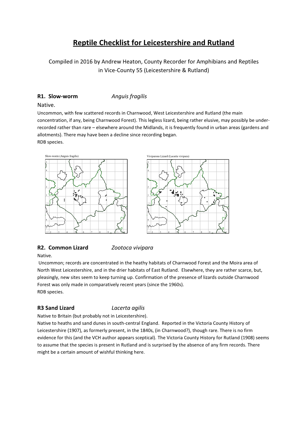 Reptile Checklist for Leicestershire and Rutland