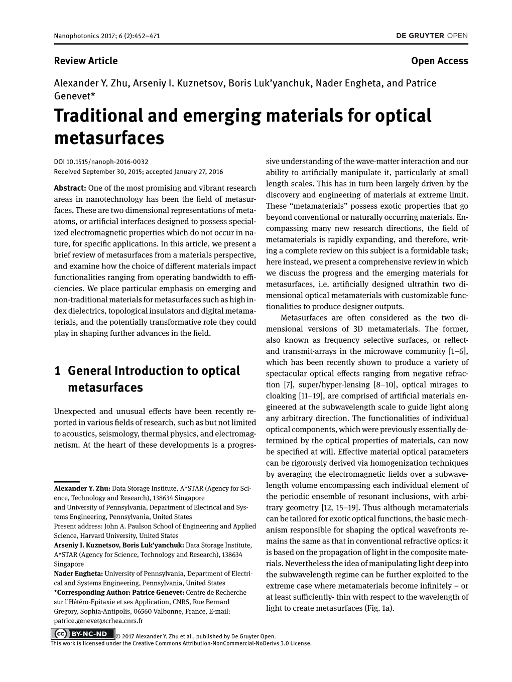 Traditional and Emerging Materials for Optical Metasurfaces