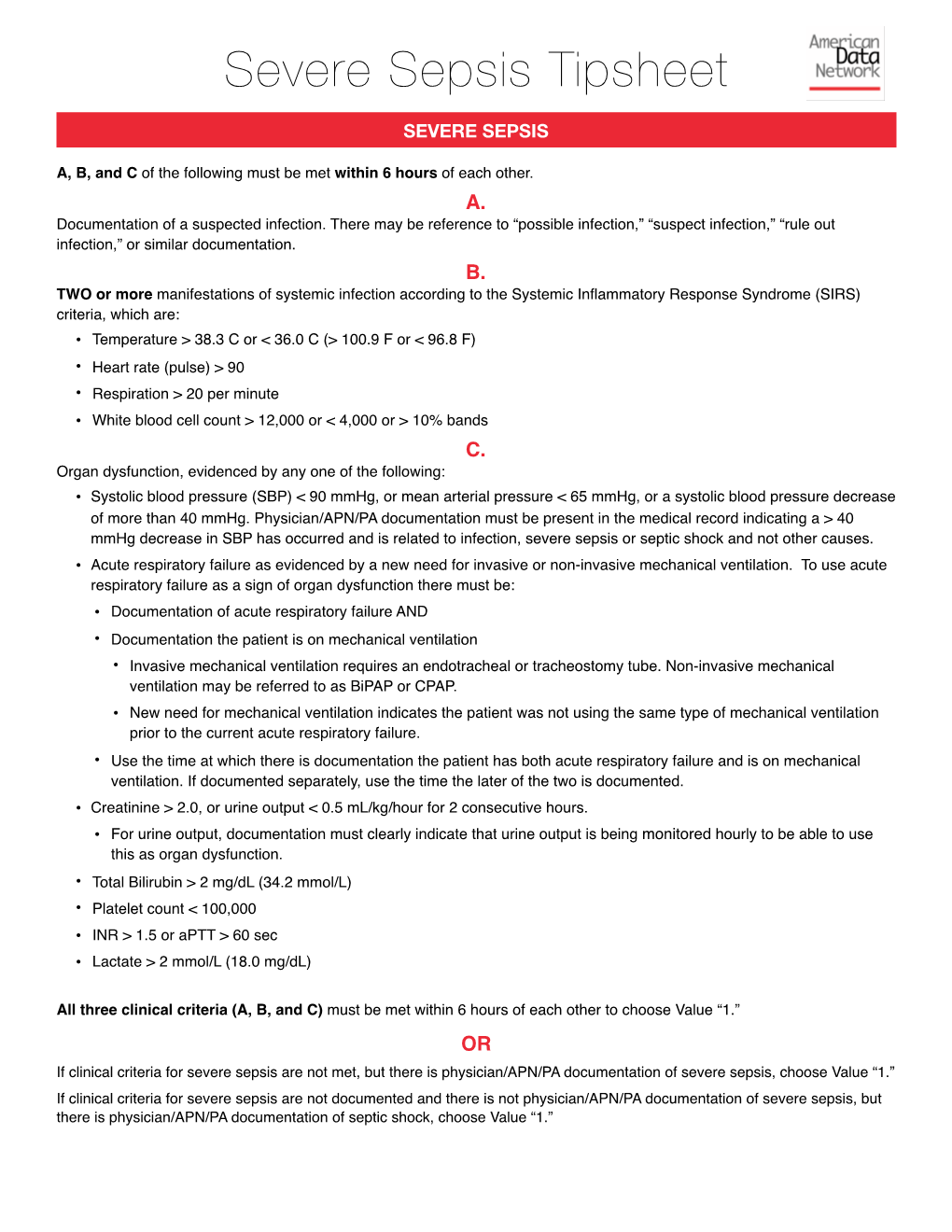 Severe Sepsis Tipsheet