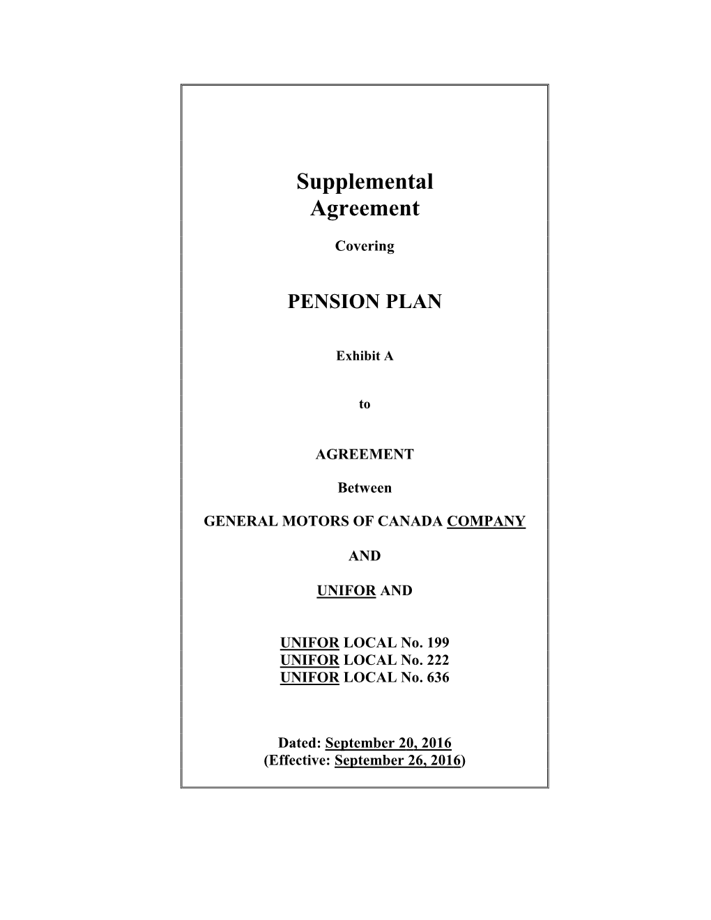 2016-2020 GM Supplemental Agreement – Pension