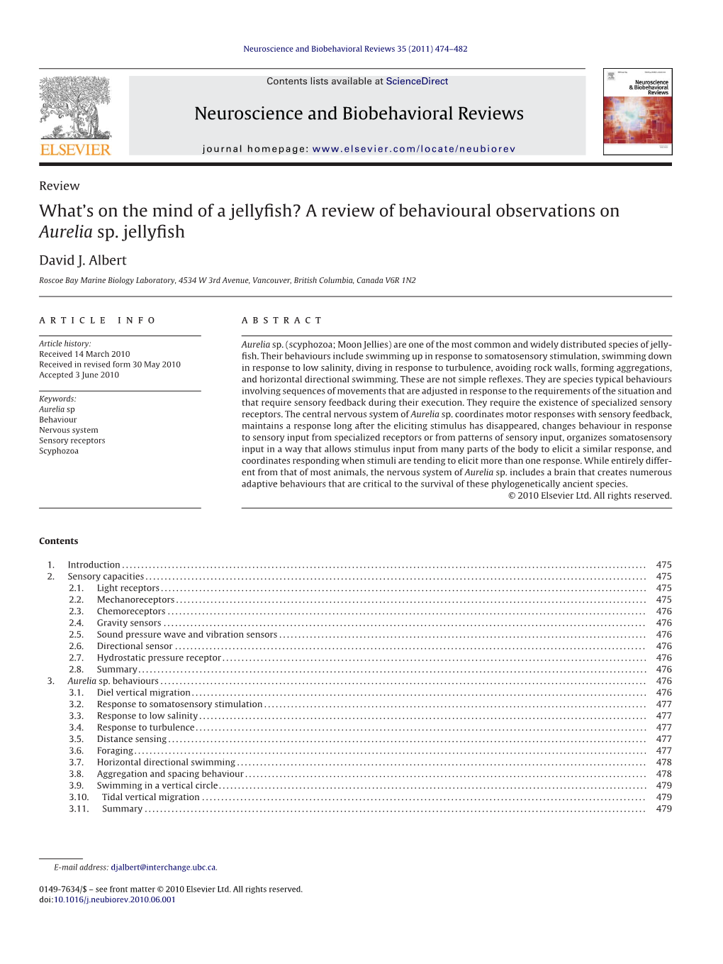 A Review of Behavioural Observations on Aurelia Sp. Jellyfish