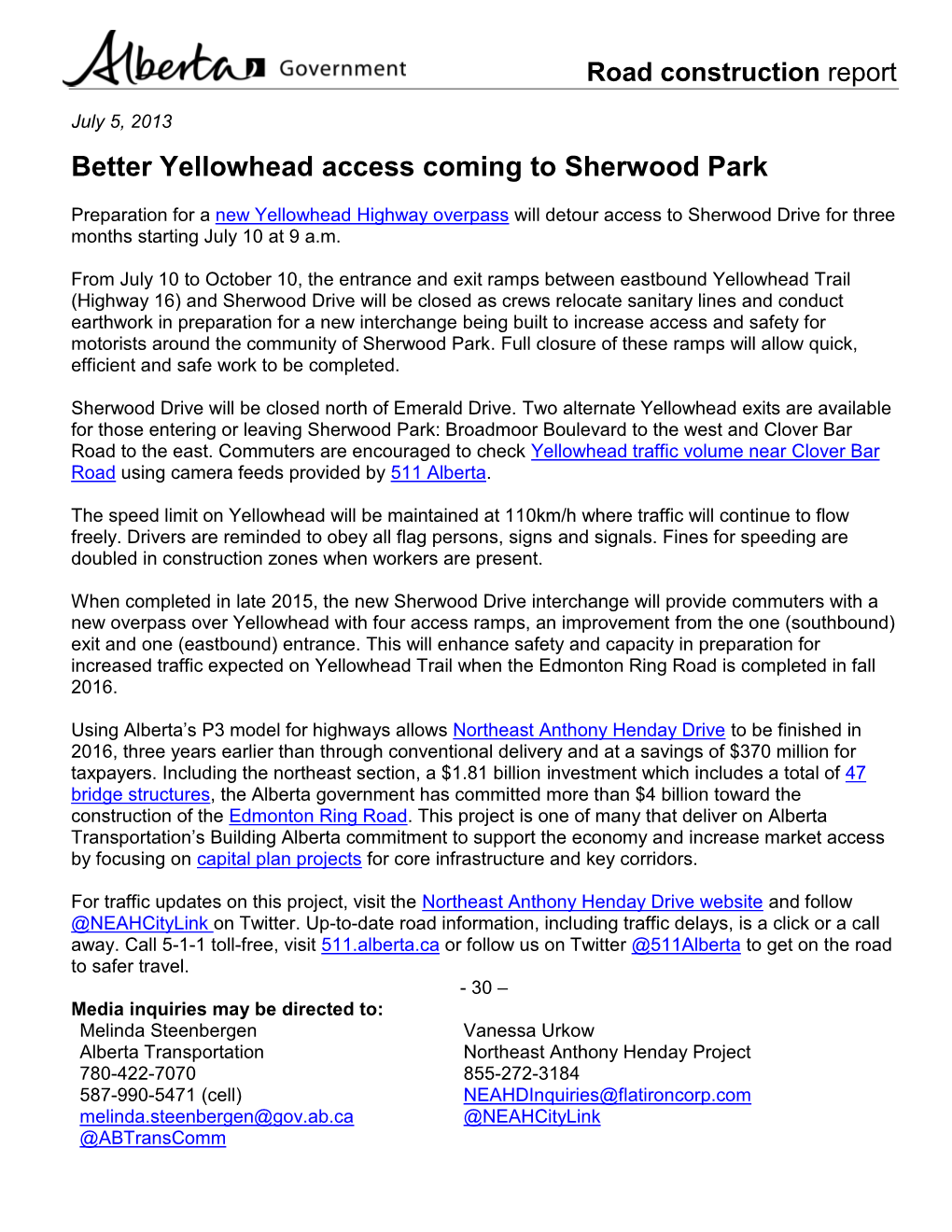 Better Yellowhead Access Coming to Sherwood Park